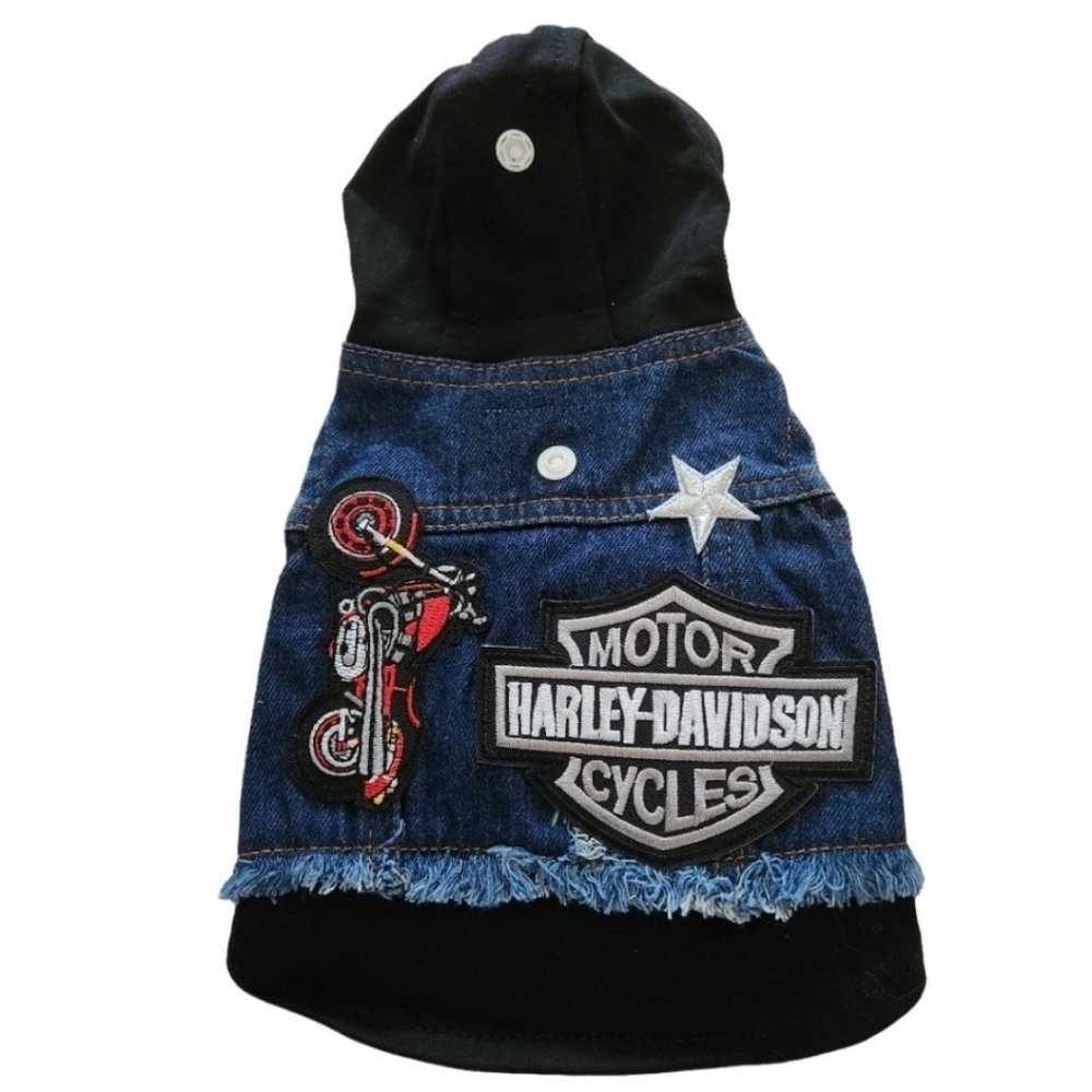 Heads or Tails Pup Blue Jean Biker Hoodie Vest Size Small NWT $68